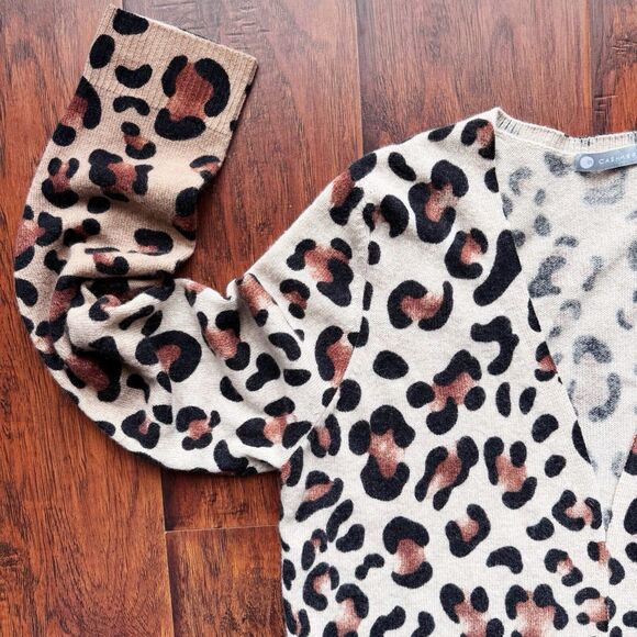 Incashmere 100% Cashmere Cardigan Sweater Cheetah Print Sz L Mob Wife Old Money - Picture 5 of 15